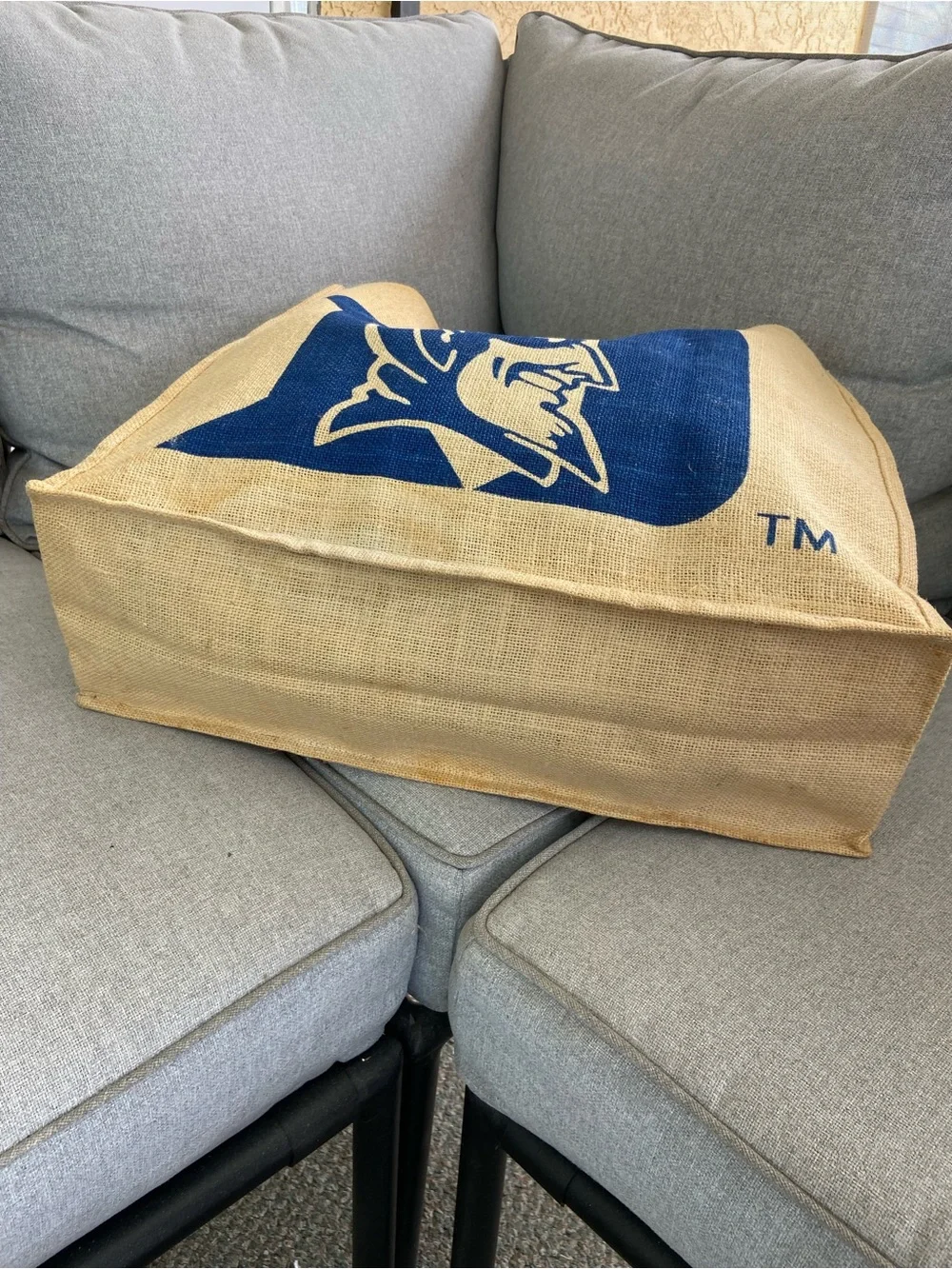 Duke Natural Jute Tote Bag with Blue Logo